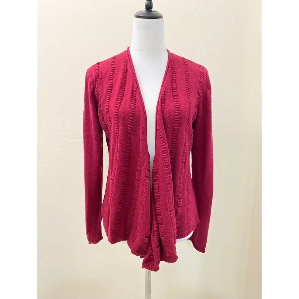 Anne Klein Angora Rabbit Hair Cozy Red Cardigan Open Front Asymmetrical Size L